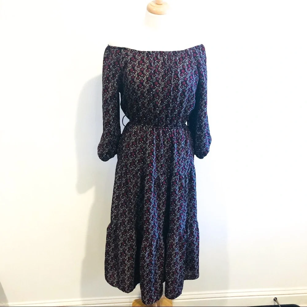 Lulus Off Shoulder Floral Midi Dress Boho Cottagecore Long Sleeve S - Picture 7 of 17